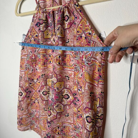 Allison Joy Cute Pink Yellow Blue Aztec Print Sleeveless Halter Neck Blouse XS - Picture 6 of 8